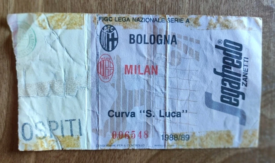 BIGLIETTO PARTITA CALCIO BOLOGNA MILAN 1988/1989 SERIE A - Immagine 1 di 1