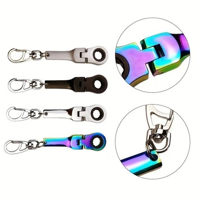 Small 10mm Ratchet Wrench Keychain Tool 180 Degree Rotatable (Matte Silver) - Image 1 of 4