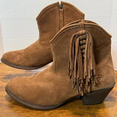 Ariat Gamuza Flecos Tobillo Botas de Vaquero Mujeres 10 Marrón Western Boho Festival Rodeo Foto 1 de 4