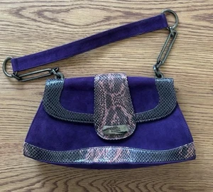 STUART WEITZMAN Y2K Vintage Luxury Suede  Shoulder Bag Purse Made Spain Purple - Picture 1 of 13