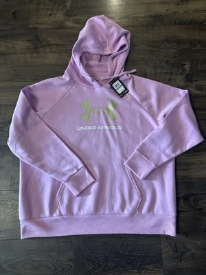 Under Armour Rival Fleece Glitter Big Logo Hoodie 1383784 Pink Women's 2XL  $55 - Image 1 of 4