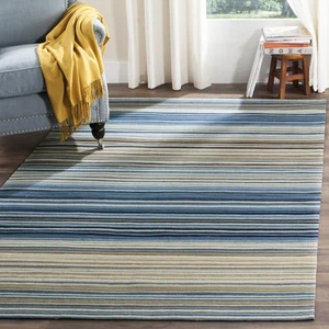 Marbella Collection Area Rug - 8' x 10', Blue & Multi, Handmade Flat Weave St... - Picture 1 of 6