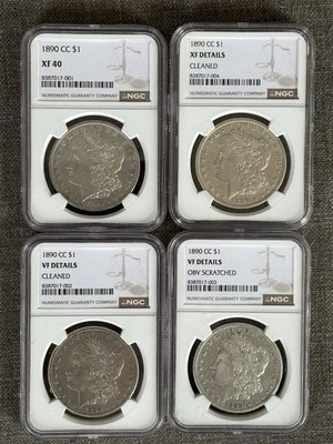LOT - 4 1890 CC Morgan Silver Dollars NGC XF40, XF Details and (2) VF Details - Image 1 of 2