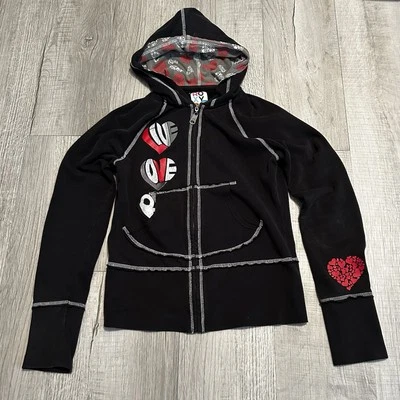 Moletom com capuz feminino Roxy tamanho pequeno preto estampa gráfica Love Hearts  - Imagem 1 de 4