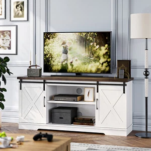 Center Media TV Console w/ Barn Doors and Shelves Farmhouse TV Stand for 65" TV - Picture 1 of 20