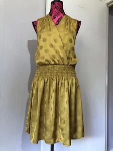 Cue 14 Dress A Line Yellow Polka Dot Sleeveless V Neck Gathered Skirt EUC - Picture 1 of 16