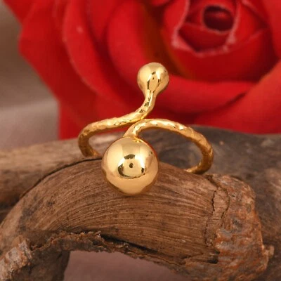 925 Sterling Silver Double Ball Bypass Open Gold Plated Ring For Valentine Gift - Image 1 of 4