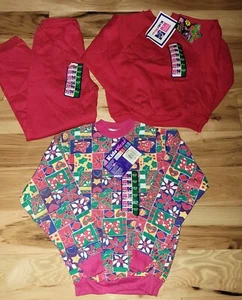NWT Vtg Hanes Kids Wear Girls Holiday Christmas 9/10 Large Sweatshirt pants LOT - Picture 1 of 8