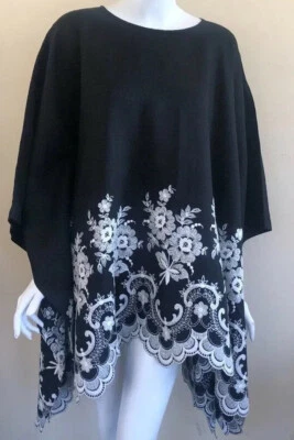 NEW Eskandar O/S Floral Lace Linen 32-40"Long Kaftan Poncho Art-to-Wear Tunic - Image 1 of 4