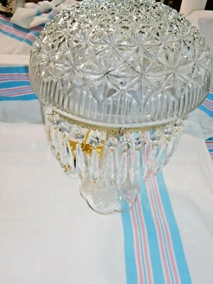 Antique ~ Pressed Glass Parlor Lamp with Prisms Pres-cut Base              #2316 - Image 1 of 4