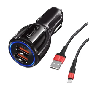 Car Phone Charger Quick Charge 3.0 2 Port + 1M Type C Cable Fast Dual Adapter - Picture 1 of 15