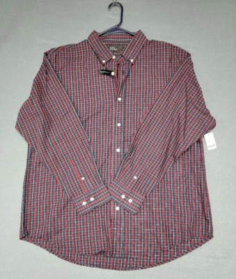 NWT~MARC EDWARDS Shirt Men's XL Long Sleeve Red Navy Plaid Button Down - Image 1 of 4