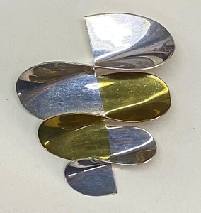 Vintage Mexico LATON Sterling Silver 925 brass Modernist design pin - Picture 1 of 10