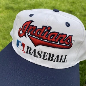 Vintage Cleveland Indians MLB Logo Athletic Snapback Hat White Embroidered 90s - Picture 1 of 12