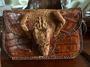 Vintage 40s-50s Baby Alligator Purse, Genuine Gator Leather 8x7x2.5" - Picture 1 of 4