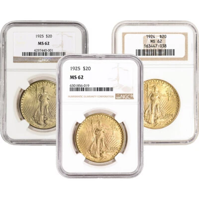 Oro EE. UU. $20 Saint-Gaudens Doble Águila - NGC MS62 - Fecha y etiqueta aleatorias Foto 1 de 3