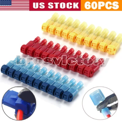 60PCS T-Tap Wire Connector Quick Splice T-Tap Spade Crimp Terminals 22-10Gauge - Image 1 of 4