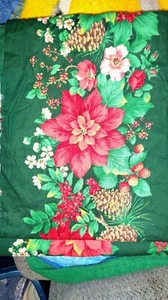 Red Pointsettia Fabric with Pine Cones on a Green Background Over 3 Yds - Picture 1 of 3