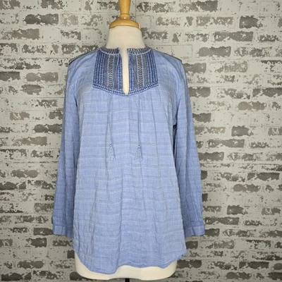 J Crew Womens Bohemian Peasant Blouse Embroidered V Neck Pullover Cotton Size 16 - Image 1 of 4