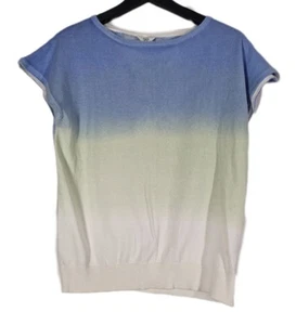 Ombre Jumper Size 12 Petite White Blue Short Sleeve Knitwear Sweater Knit M&Co - Picture 1 of 16