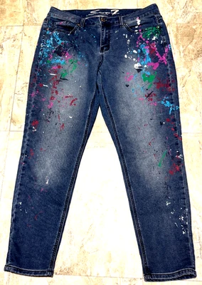 Pantalones de mezclilla pintados Seven 7 Girlfriend para mujer talla 12 (W36 x L30) elásticos Foto 1 de 4