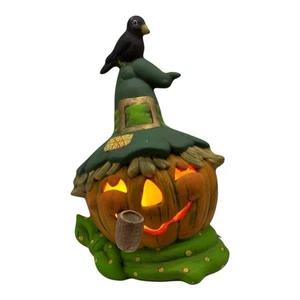 Vintage Ceramic Halloween Pumpkin Scarecrow Witch with Black Crow Corncob Pipe - Picture 1 of 19