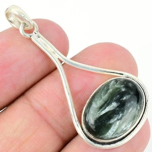 Colgante de plata esterlina maciza de cumpleaños boho con serafinita natural para hija - Imagen 1 de 8