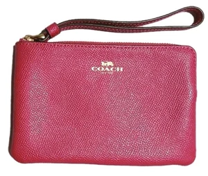 Coach Corner Zip Wristlet Zipper Pouch Wallet in Pebbled Leather Dark Pink New - Bild 1 von 5
