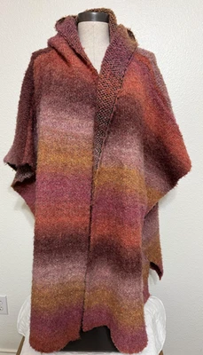 Poncho con Capucha Saachi Para Mujer Grande Rosa Naranja Boho Mezcla de Lana Tejido Envolvente Pullover Foto 1 de 4