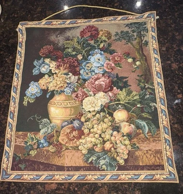 Tapiz francés para colgar en la pared 25”x28” puntada yacquard floral siglo XVI CERTIFICADO DE AUTENTICIDAD Foto 1 de 4