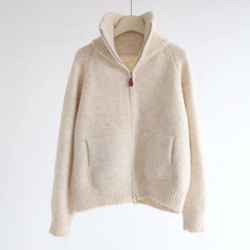 Nova Jaqueta Feminina de Inverno Espessada Gola Alta Zíper Lã Solta Suéteres Grossos - Imagem 1 de 4