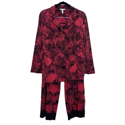 Conjunto de Pijama Soma Talla Grande Rojo Negro Rosas Manga Larga Bolsillos Acogedor Algodón Salón Foto 1 de 4