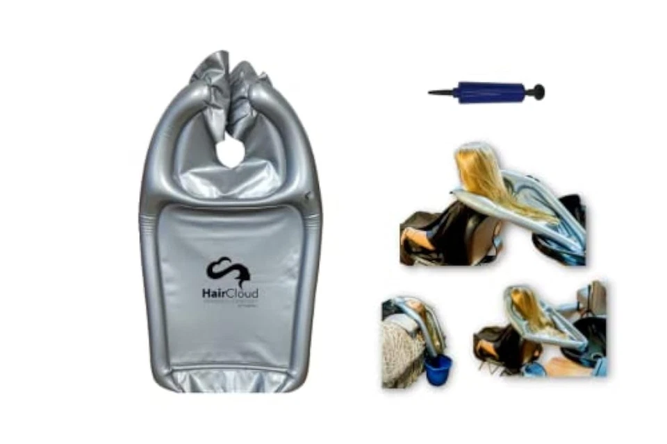 Inflatable Shampoo Funnel Cape for Washing Hair in Any Chair and Basin. Silver