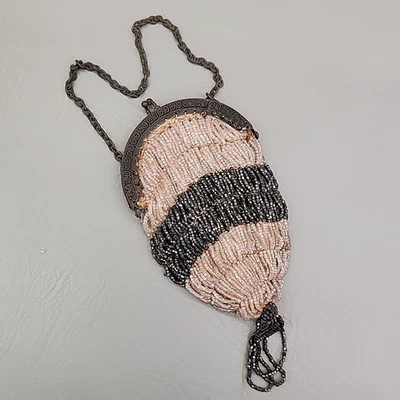 Antiguo Monedero con Cuentas Bolso de Noche Tono Plateado Pequeño 3" Foto 1 de 4