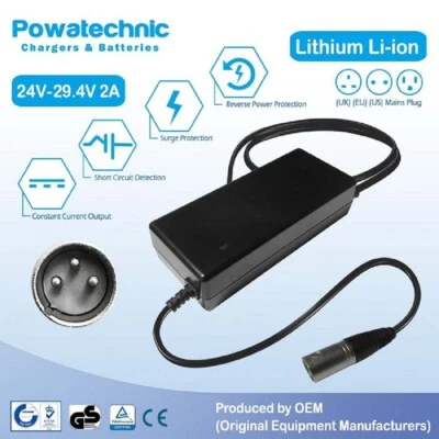 29.4V 2A XLR 3-pin Li-Ion Charger for 24V Mobility Scooter Wheelchair METCO Qili - Image 1 of 2