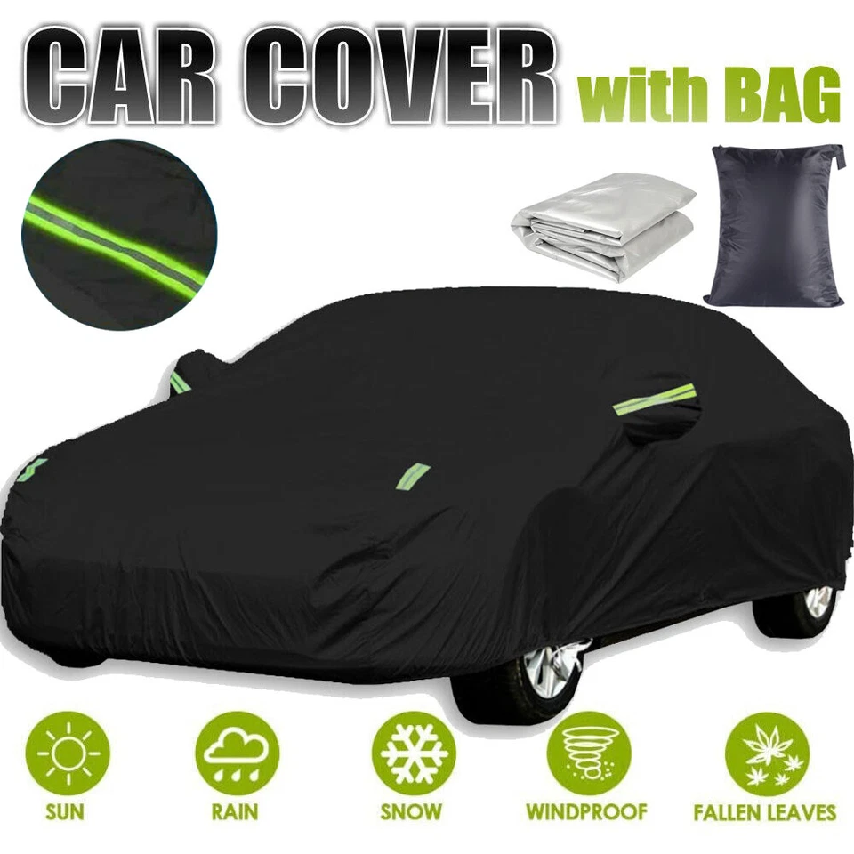 Full Car Cover Snow Dust UV Resistant All Weather Protection Sedan Coupe Black Foto 1 de 4