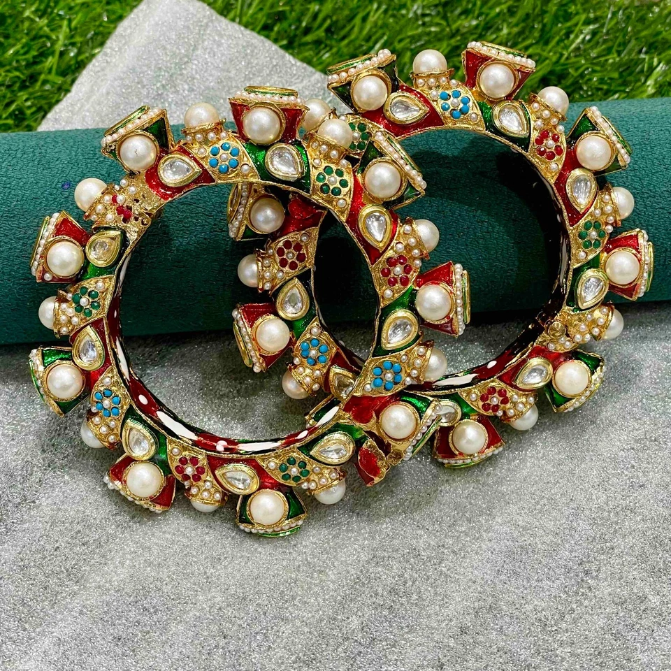 Indisch Armreifen Kada Perle Braut Damen 2Pc Vergoldet Bollywood Fashion Jewelry - Bild 1 von 1