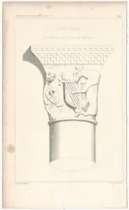 Columna medieval tallada en la iglesia de Meillet Francia 1849 estampado de arquitectura francesa - Imagen 1 de 1