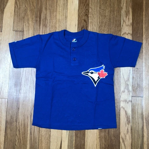 New Majestic Blue Jays Shirt Boys Small Toronto MLB Baseball Blue Youth Sports Cover