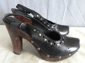 Dr. Scholl's Heels 4.25" Wooden Heels Leather Upper/Stud Sling Back Size 7M - Picture 1 of 8