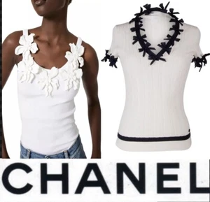 2K Chanel 2006 White Vintage 06p Black Sweater Cardigan Jacket Top 34 36 2 4 S - Picture 1 of 15