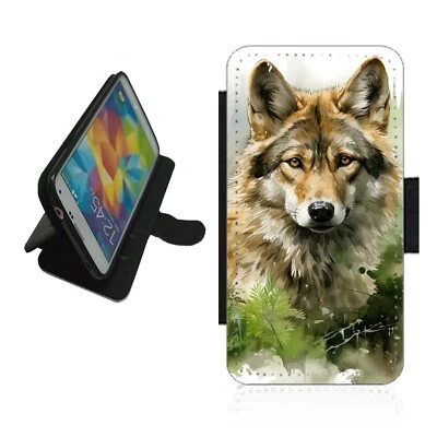Wolf Phone Case Wallet flip cover For iPhone Samsung WOL1 animal picture - Image 1 of 4