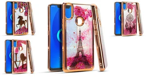 Tempered Glass + Liquid Motion Glitter Cover Case For Alcatel 3V (2019) 5032W - Picture 1 of 5
