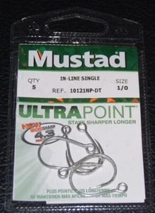 Paquete de 5 ganchos de círculo en línea Mustad 10121NPDT-10 Kaiju tamaño 1/0 en línea 7X fuertes - Imagen 1 de 2