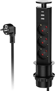 3 Prese Da Tavolo a Scomparsa Con USB C, Presa a Scomparsa Da Cucina Con 2 USB A - Foto 1 di 12