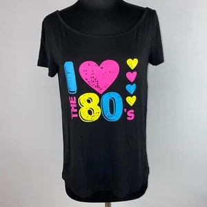 Unbranded Womens S Multicolor I Love The 80's Hearts Graphic Tee Top T-Shirt JU - Picture 1 of 12