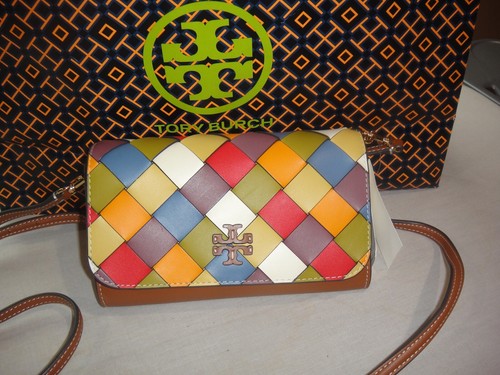NUOVA BORSA A TRACOLLA TORY BURCH THEA MULTI TESSUTO PIATTA IN PELLE. $428 00.100% AUTENTICA