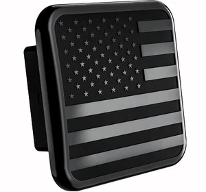 Cubierta de enganche de remolque con bandera de metal negro americano - enchufe de bandera patriótica (negro, f... - Imagen 1 de 6