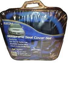 Neoprene Car Seat Cover Two Tone Blue And Black 5 Piece Set New In Package 