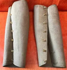 VINTAGE GUETRES DE CAVALIER JAMBIERE TOILE DE CHANVRE A BOUTONS - Picture 1 of 3